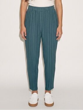 Teal Satin Origami Pleated Tapered Crop Leg Pants - Small, like Pleats Please!